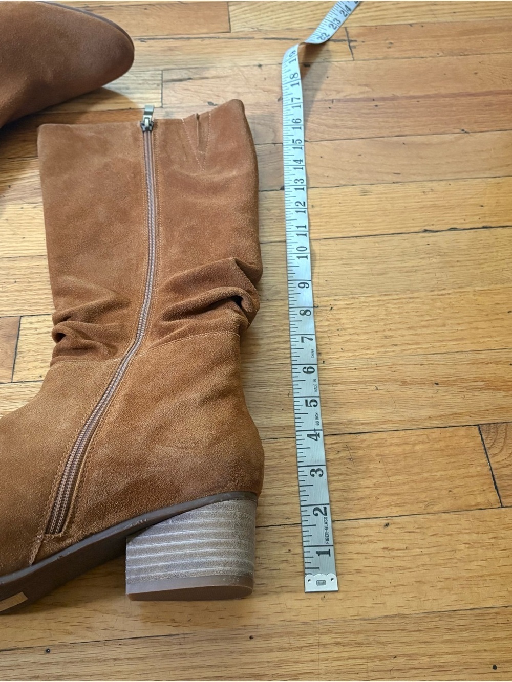 Antelope Brown Suede Mid Calf Boots Block Heel Zip Size 10 - Picture 2 of 5